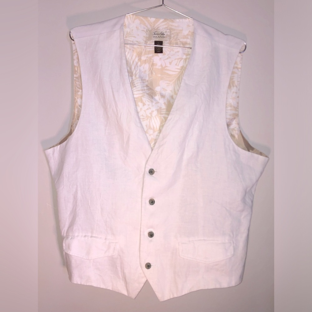 Tasso Elba White Linen Button-Up Vest